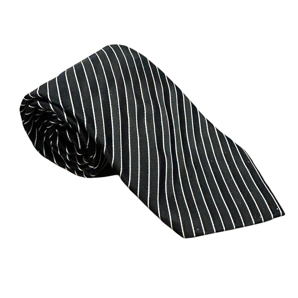Donald J Trump Signature Collection Black White Striped Silk Tie Y2K Power Tie